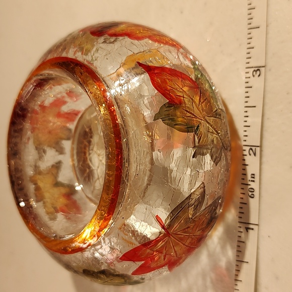 Yankee Candle Crackle Glass Leaves Tealight Holder, New In Box, Autumn Leaves - Picture 2 of 5